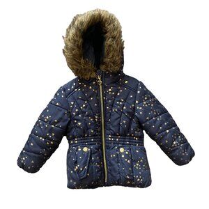 Toddler Girls 2T R 88 by S Rothschild Gold Heart Print Jacket With Faux Fur Hood